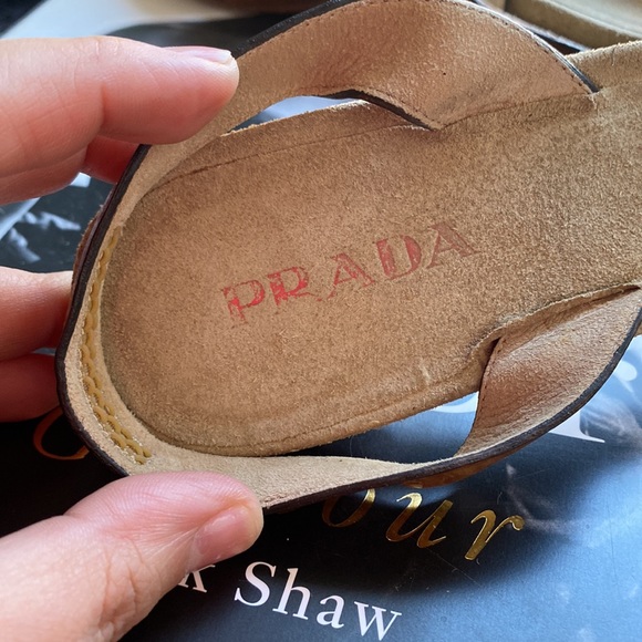 Prada Milano Strappy  Heel Slides | Color: cognac brown leather | Size: 38 1/2 - Picture 8 of 10